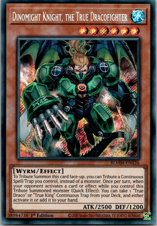 Yugioh Dinomight Knight, the True Dracofighter BLMM-EN126 1st Edition Secret NM