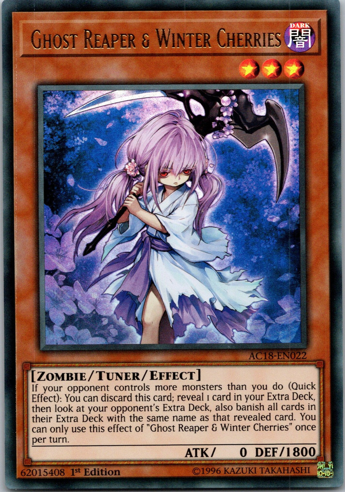 Yugioh Ghost Reaper & Winter Cherries AC18-EN022 1st Edition Ultra Rare NM